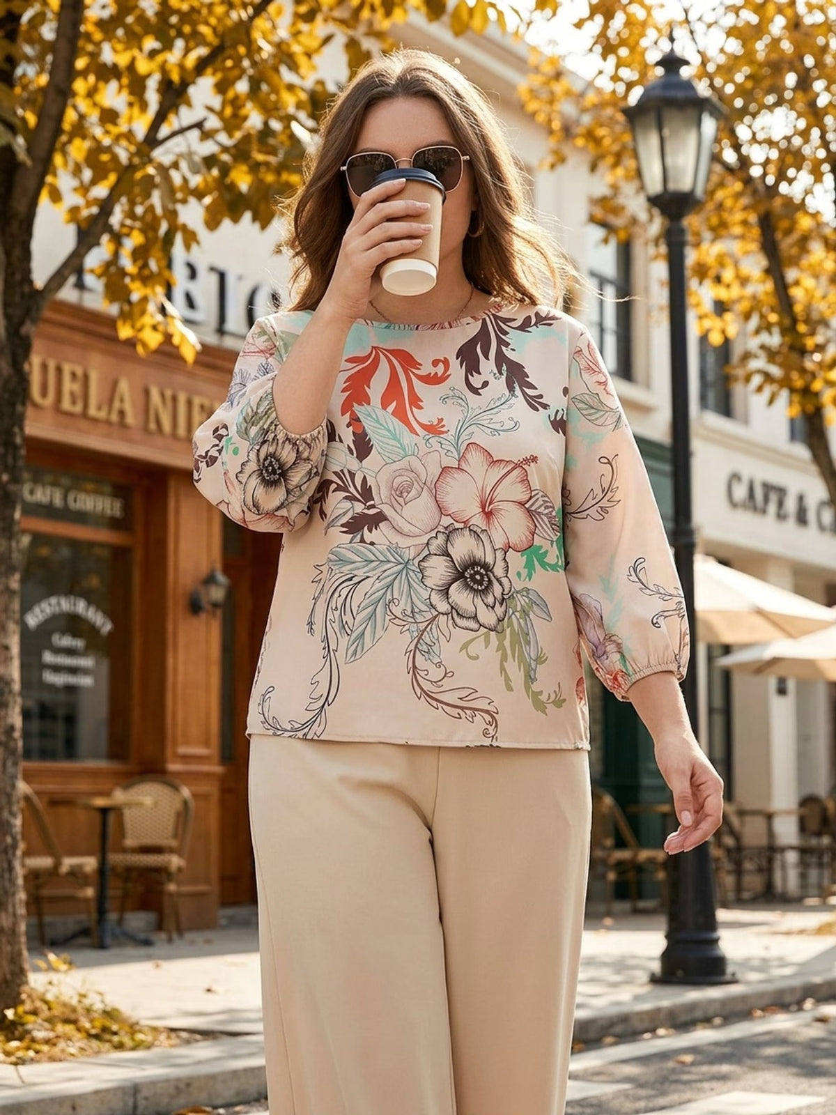 Women’s Lightweight Floral Blouse & Long Trousers 2-Piece Casual Set