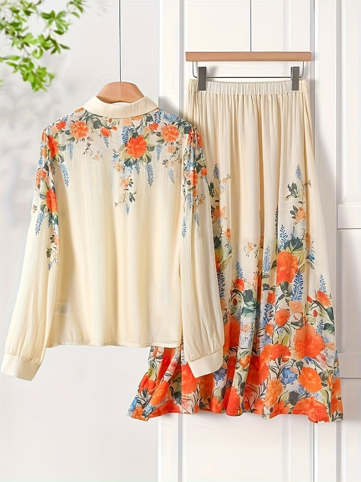 Women’s Plus Size Printed Shirt & Skirt 2-Piece Bohemian Set