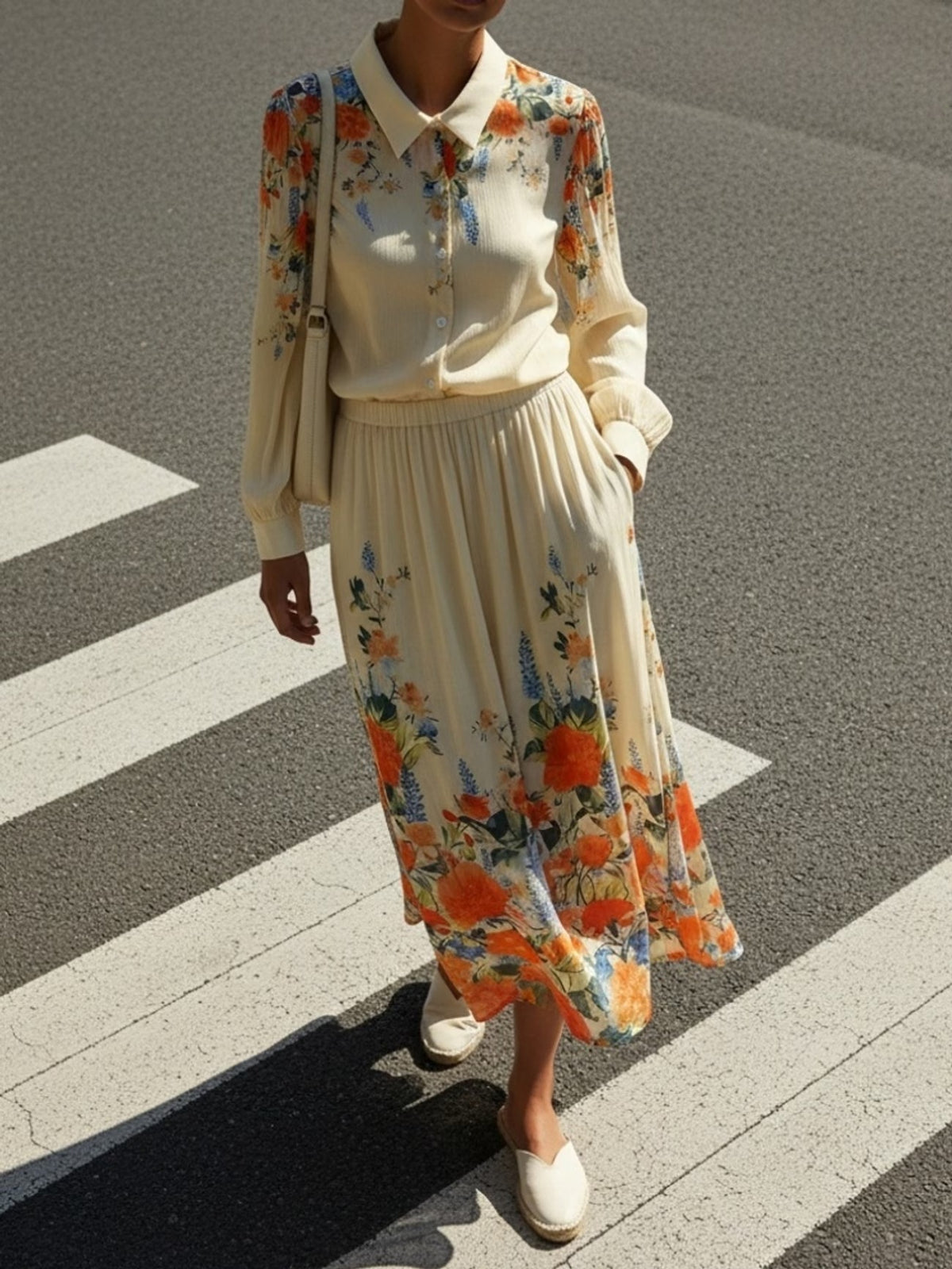 Women’s Plus Size Printed Shirt & Skirt 2-Piece Bohemian Set