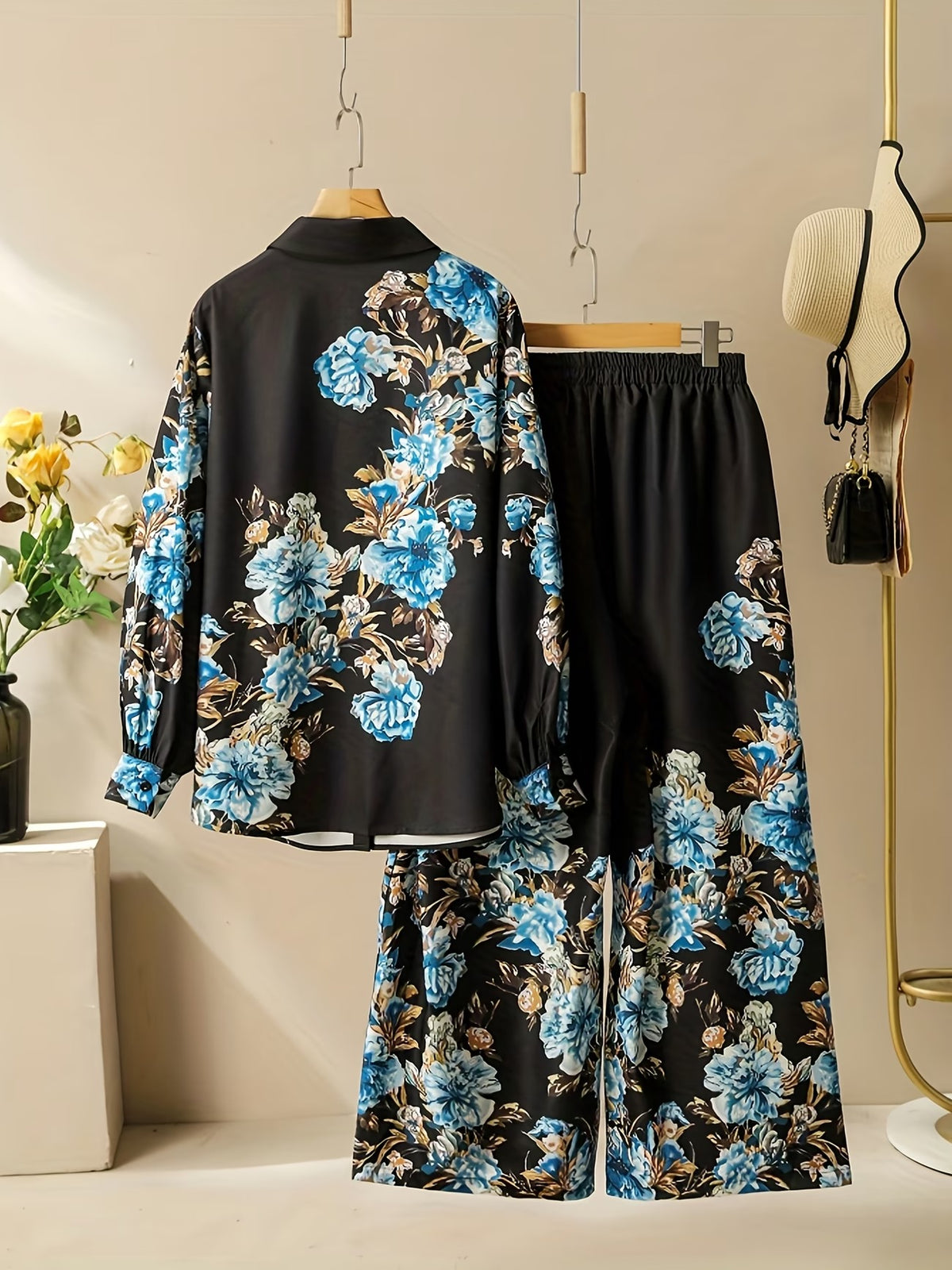 Women’s Plus Size Printed Shirt & Skirt 2-Piece Bohemian Set