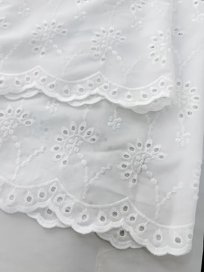 Women’s French-Inspired Embroidered Blouse & Ruffled Wide-Leg Trousers Co-Ord