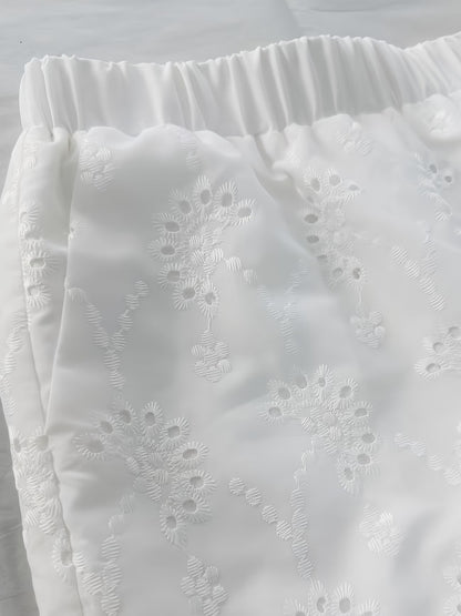 Women’s French-Inspired Embroidered Blouse & Ruffled Wide-Leg Trousers Co-Ord