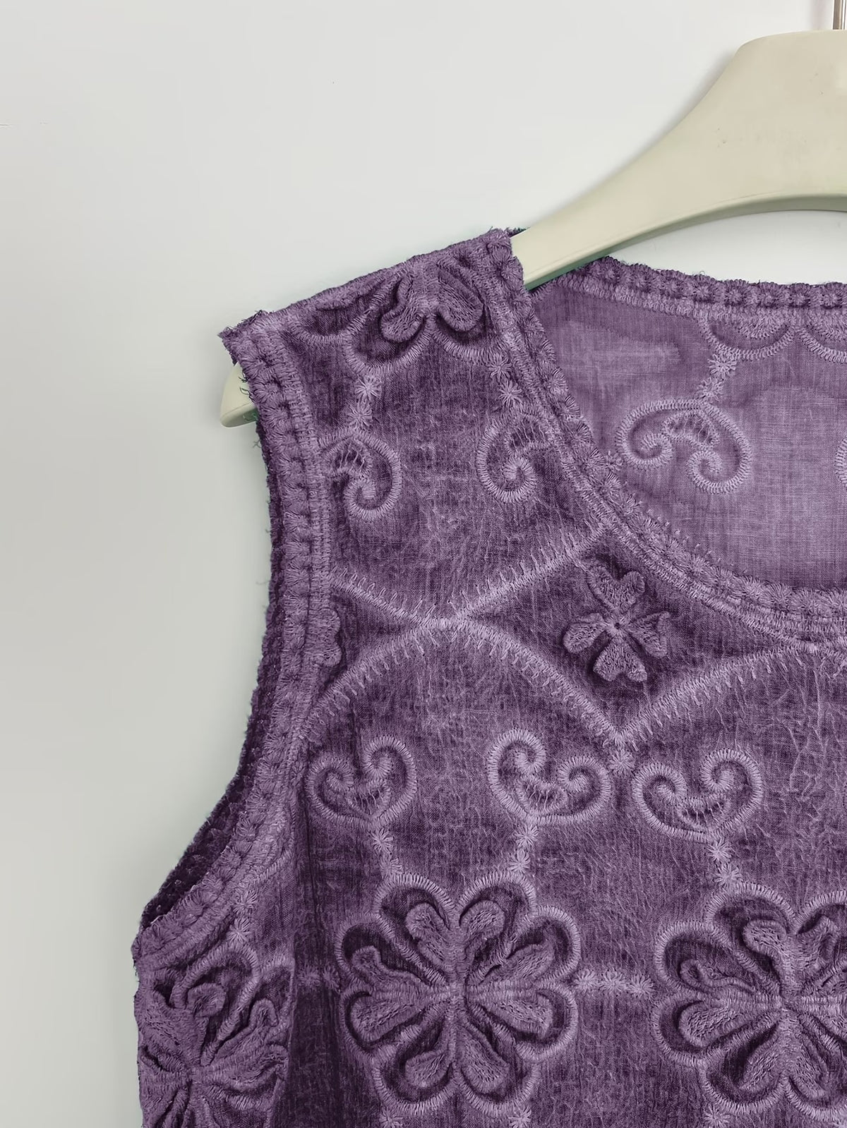 Women’s Delicate Hollow-Detail Sleeveless Top & Floral Embroidered Skirt Set