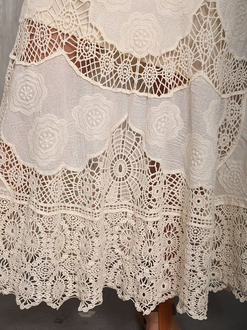 Plus Size Crochet Hollow-Out High-Waisted Midi Skirt