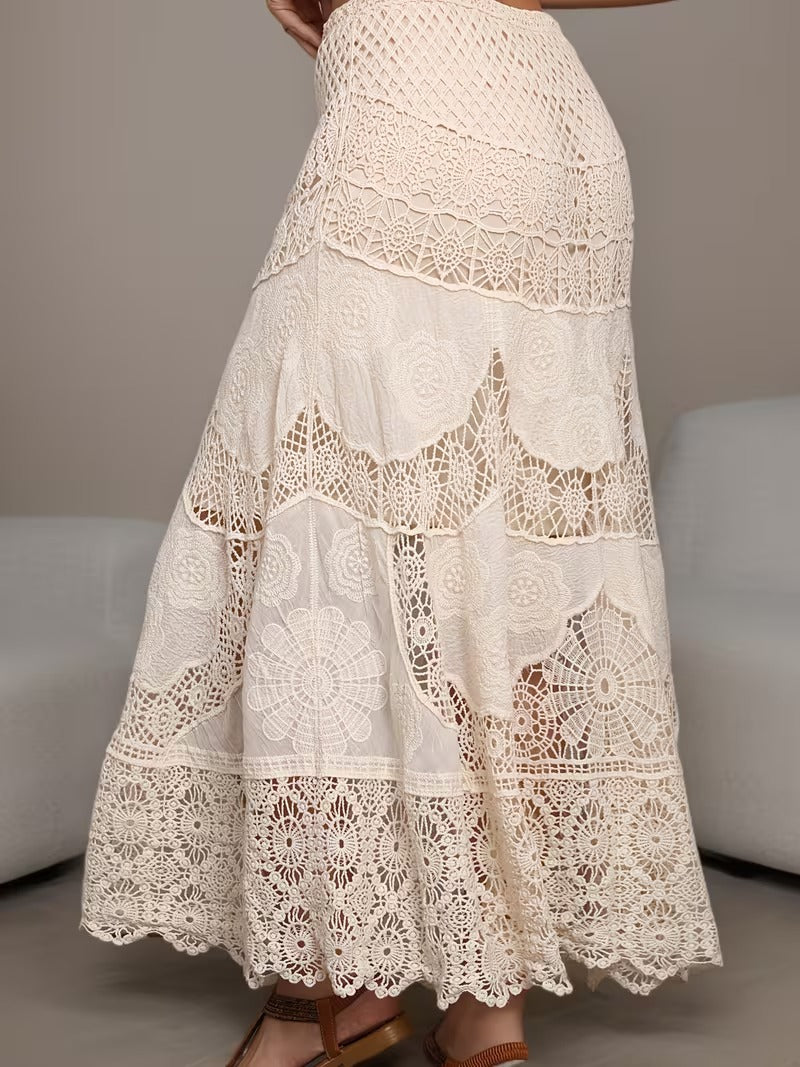 Plus Size Crochet Hollow-Out High-Waisted Midi Skirt