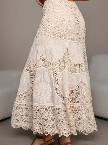 Plus Size Crochet Hollow-Out High-Waisted Midi Skirt