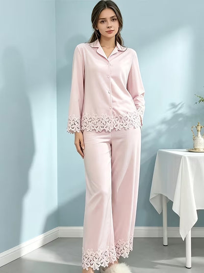 Women’s Soft Waffle Long-Sleeve Pajama Two-Piece Set