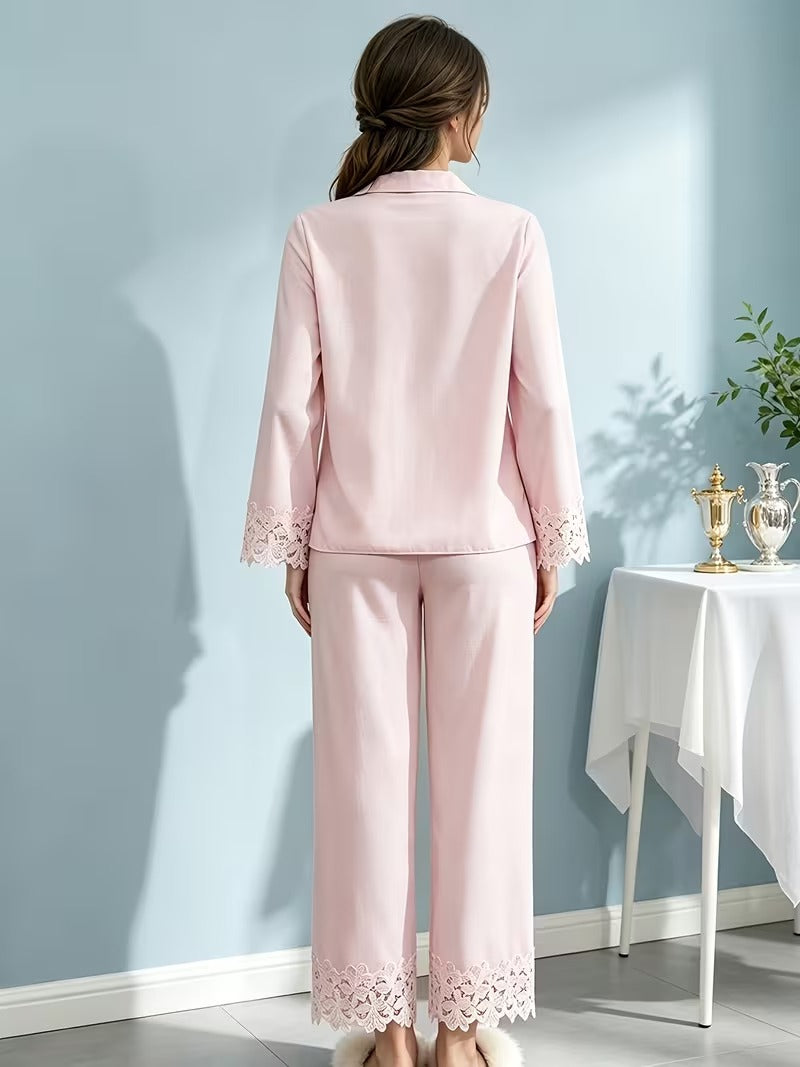 Women’s Soft Waffle Long-Sleeve Pajama Two-Piece Set