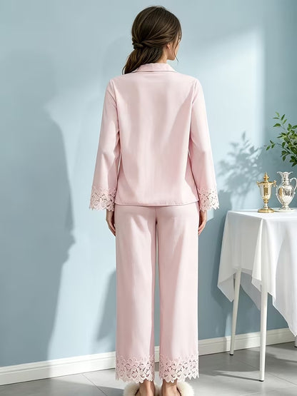 Women’s Soft Waffle Long-Sleeve Pajama Two-Piece Set