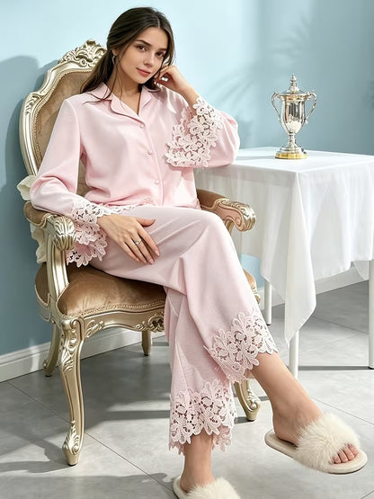 Women’s Soft Waffle Long-Sleeve Pajama Two-Piece Set