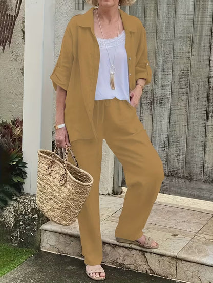 Women’s Loose-Fit Collared Shirt & Trousers Set