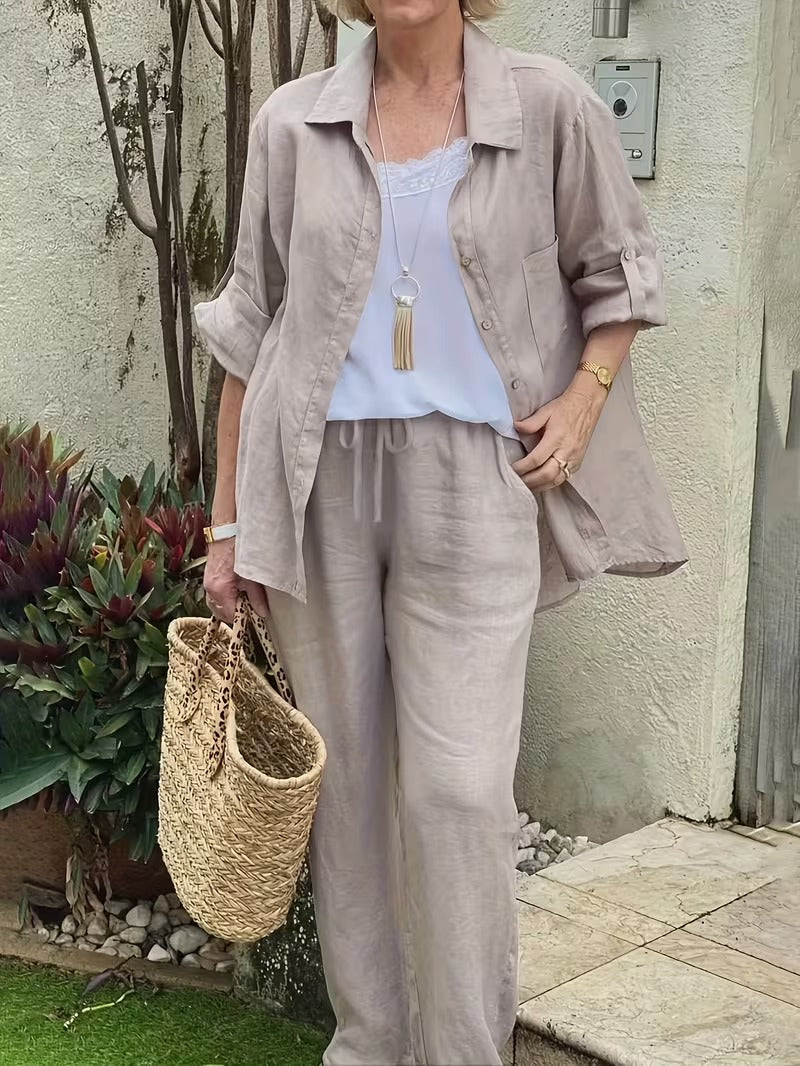 Women’s Loose-Fit Collared Shirt & Trousers Set