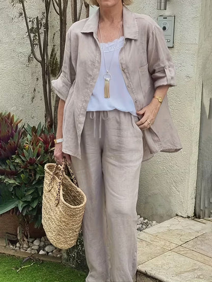 Women’s Loose-Fit Collared Shirt & Trousers Set