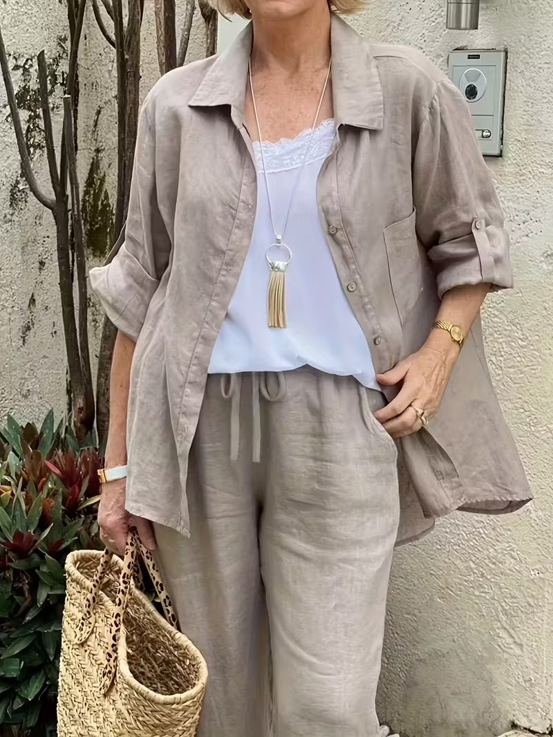 Women’s Loose-Fit Collared Shirt & Trousers Set
