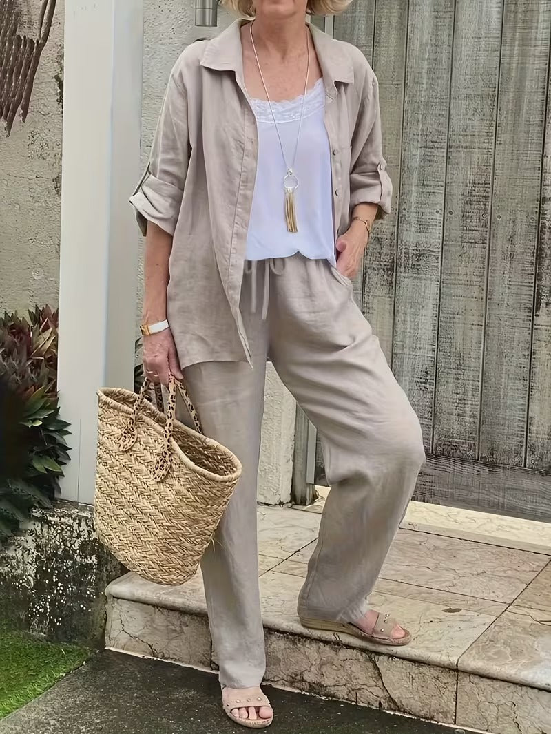 Women’s Loose-Fit Collared Shirt & Trousers Set