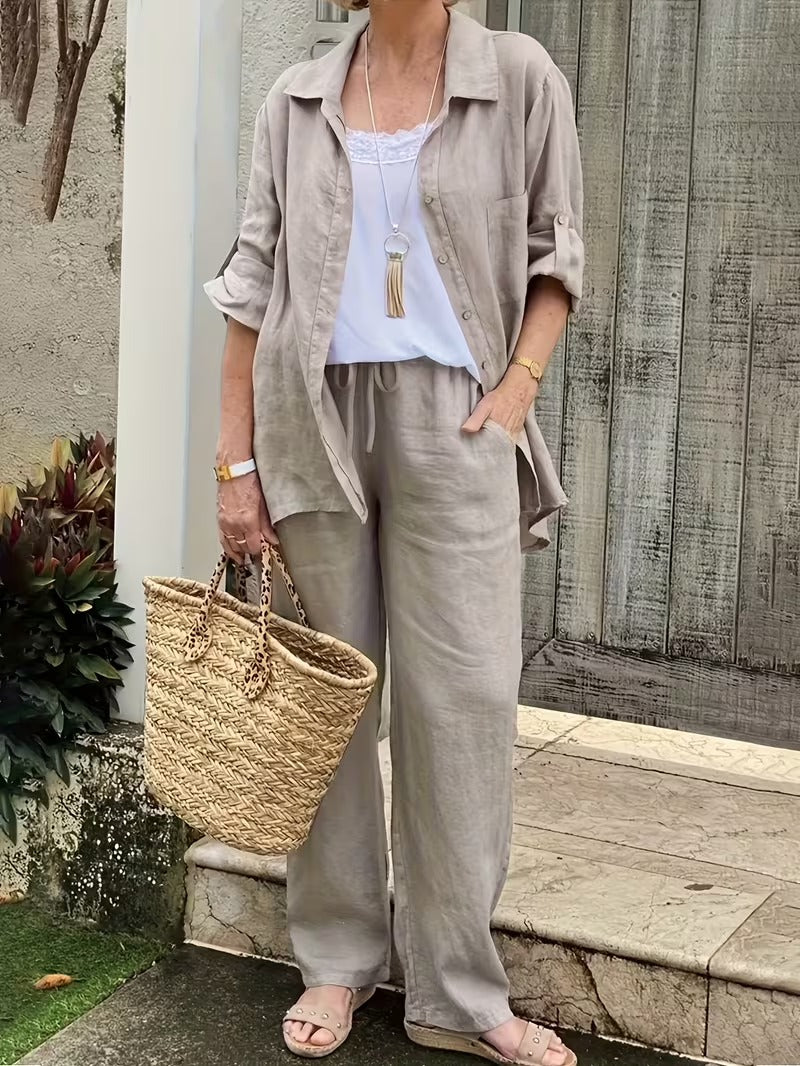 Women’s Loose-Fit Collared Shirt & Trousers Set