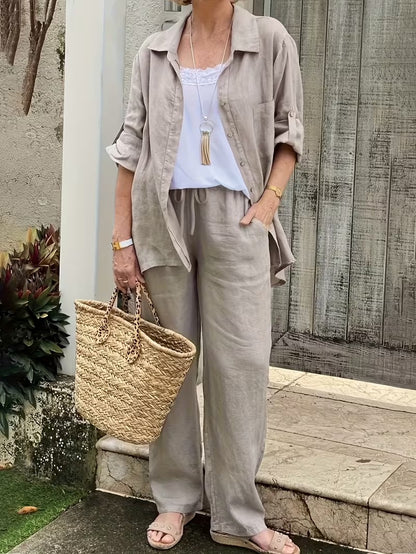 Women’s Loose-Fit Collared Shirt & Trousers Set