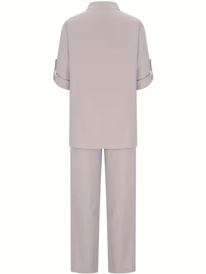 Women’s Loose-Fit Collared Shirt & Trousers Set