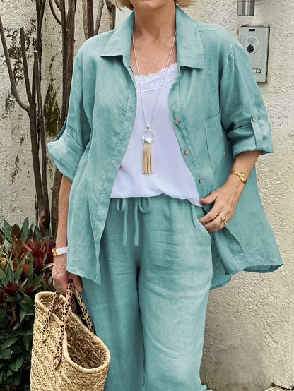 Women’s Loose-Fit Collared Shirt & Trousers Set