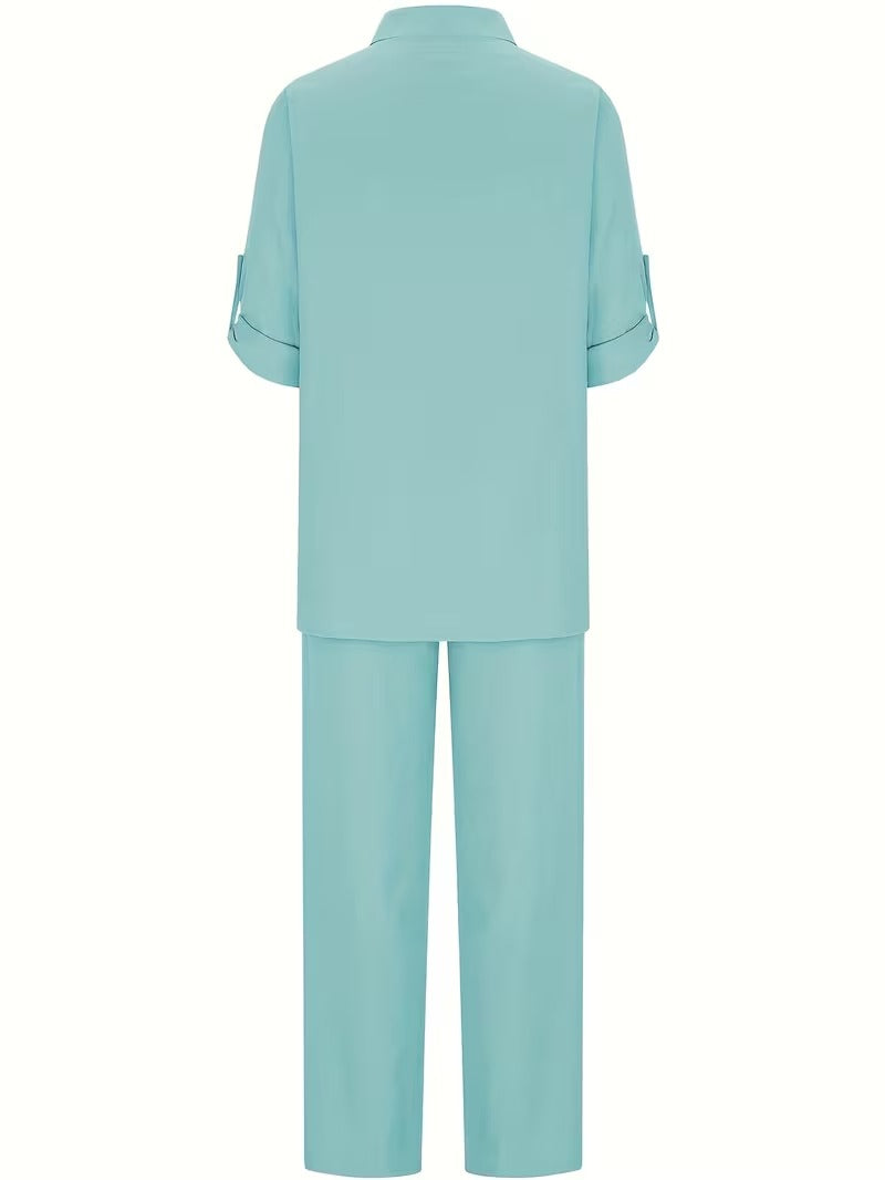 Women’s Loose-Fit Collared Shirt & Trousers Set