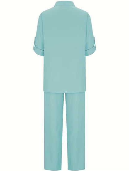 Women’s Loose-Fit Collared Shirt & Trousers Set
