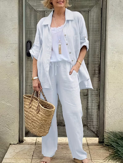 Women’s Loose-Fit Collared Shirt & Trousers Set