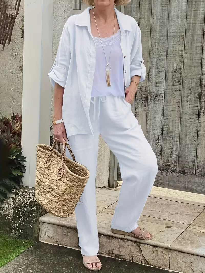 Women’s Loose-Fit Collared Shirt & Trousers Set