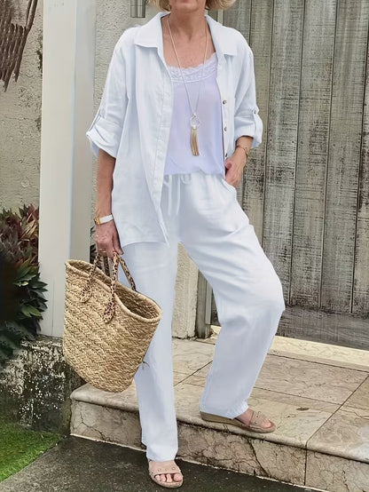 Women’s Loose-Fit Collared Shirt & Trousers Set