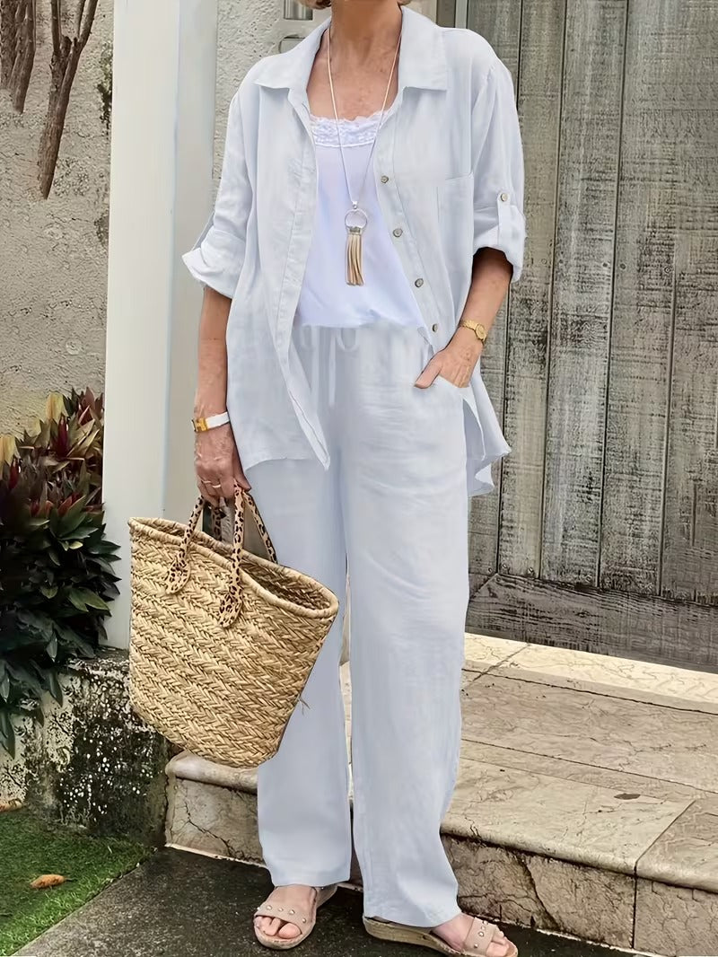 Women’s Loose-Fit Collared Shirt & Trousers Set