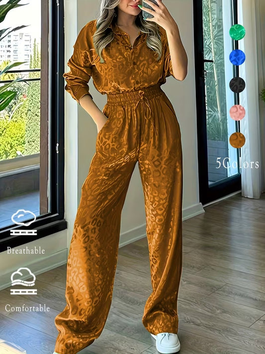 Women’s Stretchy Long-Sleeve Shirt & Pants Set