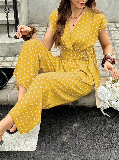 Women’s Elegant Polka Dot Blouse & Relaxed Pants Co-Ord