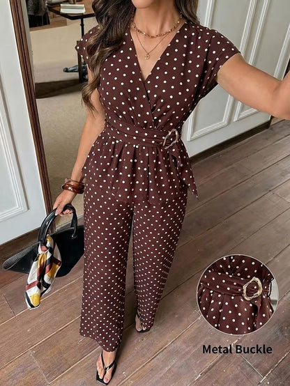 Women’s Elegant Polka Dot Blouse & Relaxed Pants Co-Ord