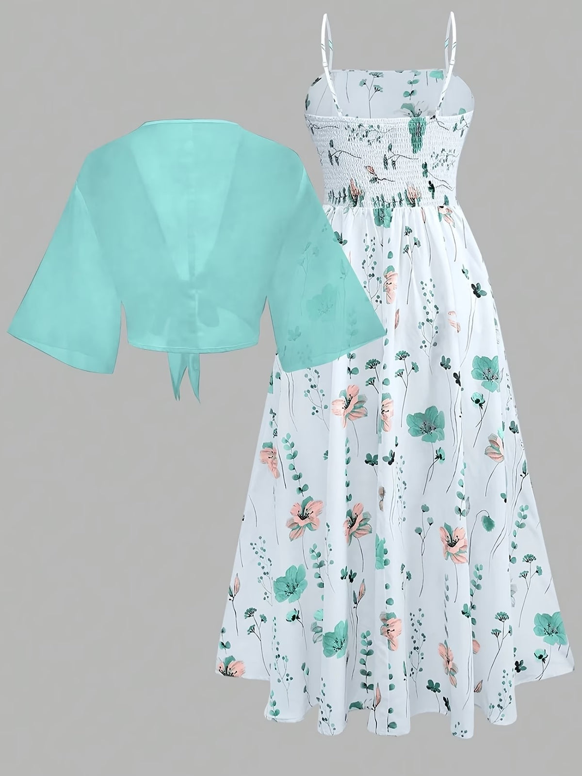 Plus Size Women’s Lightweight Chiffon Cardigan & Floral Midi Dress 2-Piece Set