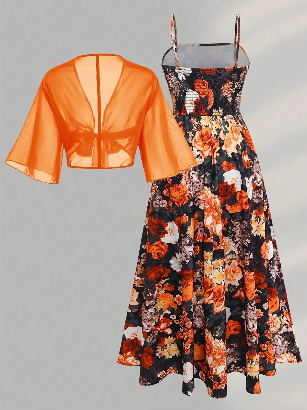 Plus Size Women’s Lightweight Chiffon Cardigan & Floral Midi Dress 2-Piece Set