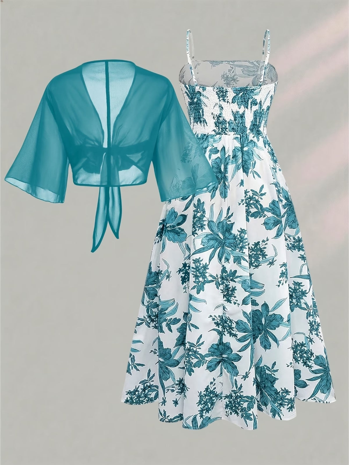 Plus Size Women’s Lightweight Chiffon Cardigan & Floral Midi Dress 2-Piece Set