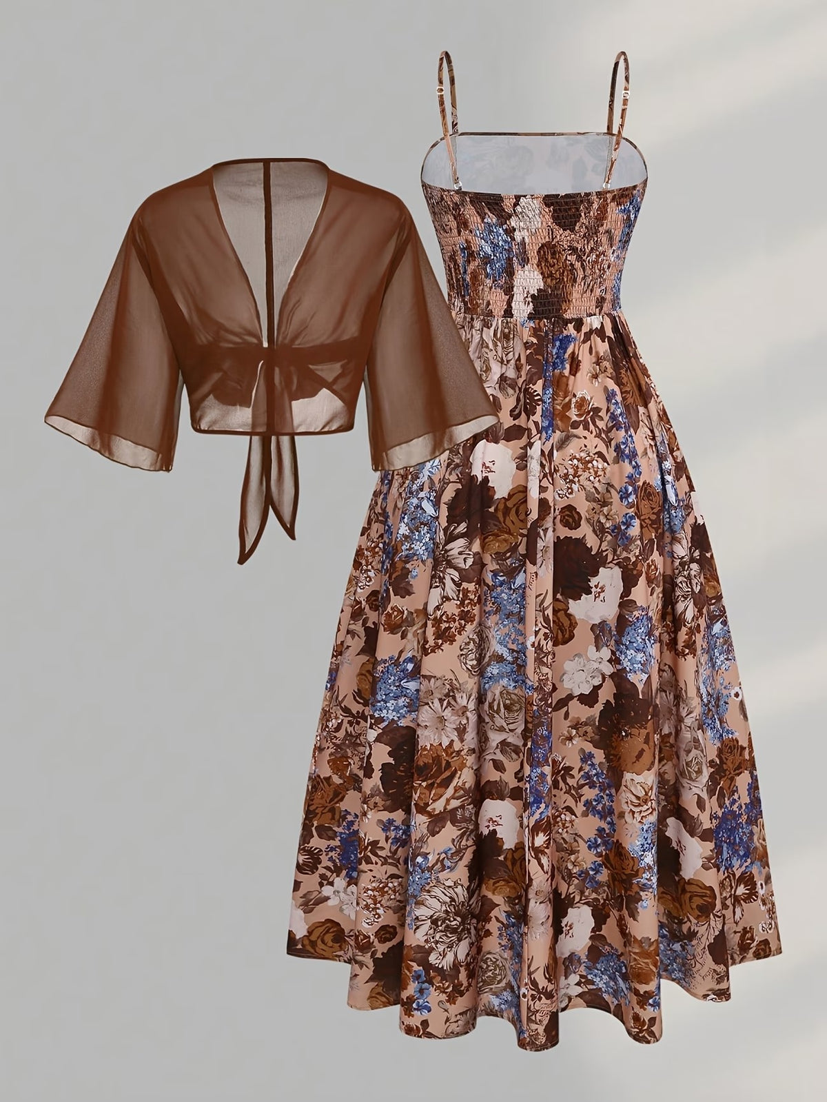 Plus Size Women’s Lightweight Chiffon Cardigan & Floral Midi Dress 2-Piece Set