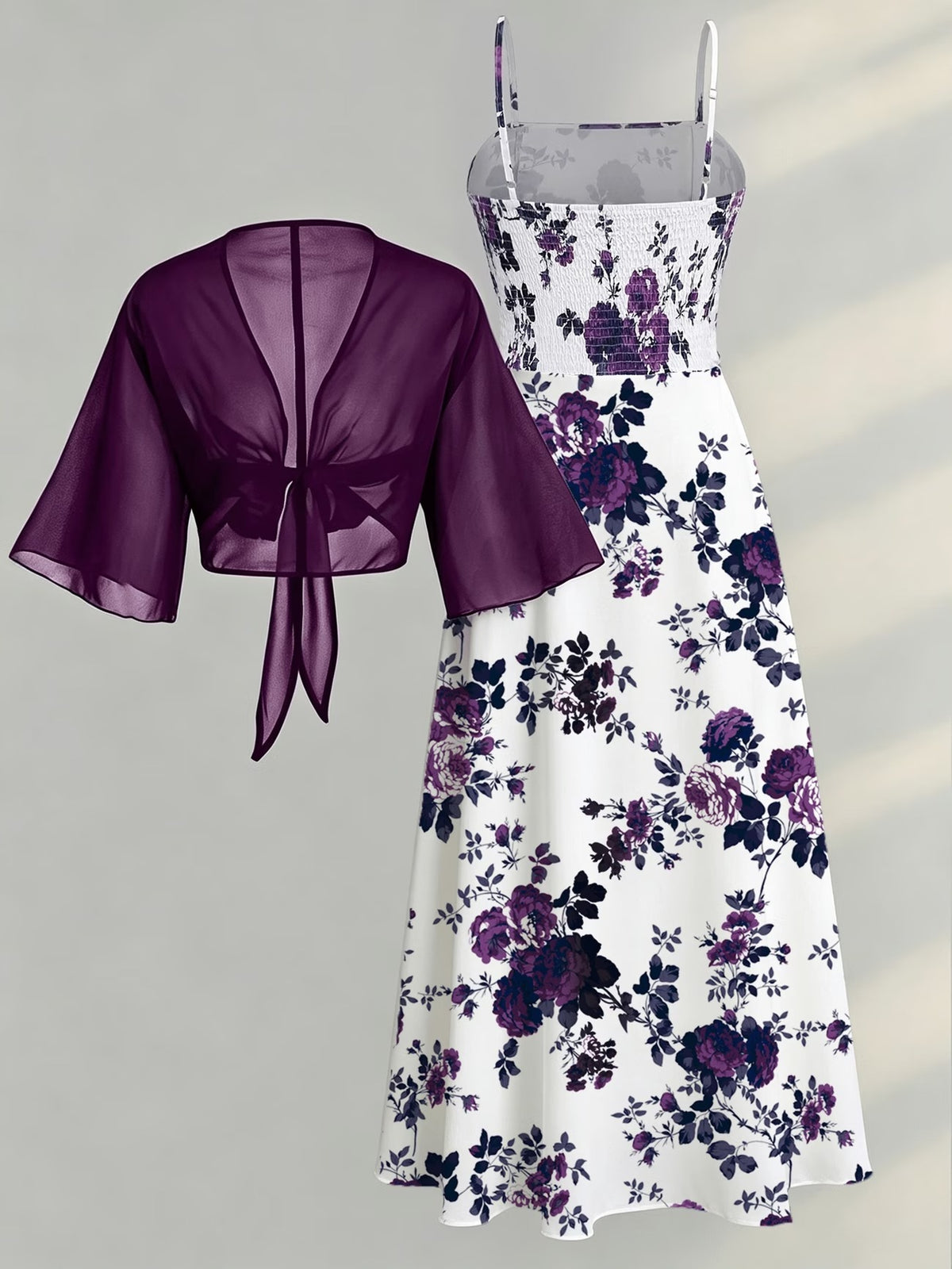Plus Size Women’s Lightweight Chiffon Cardigan & Floral Midi Dress 2-Piece Set