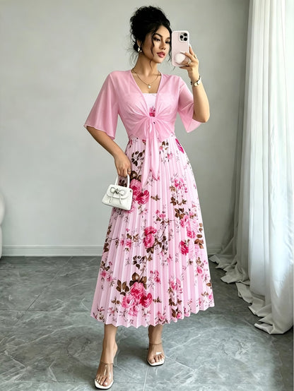 Plus Size Women’s Lightweight Chiffon Cardigan & Floral Midi Dress 2-Piece Set