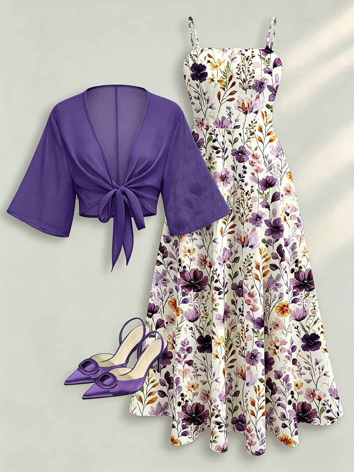 Plus Size Women’s Lightweight Chiffon Cardigan & Floral Midi Dress 2-Piece Set
