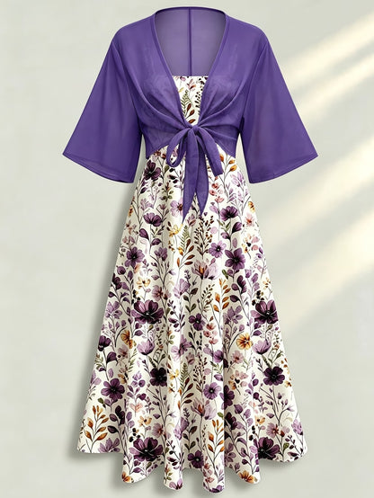 Plus Size Women’s Lightweight Chiffon Cardigan & Floral Midi Dress 2-Piece Set