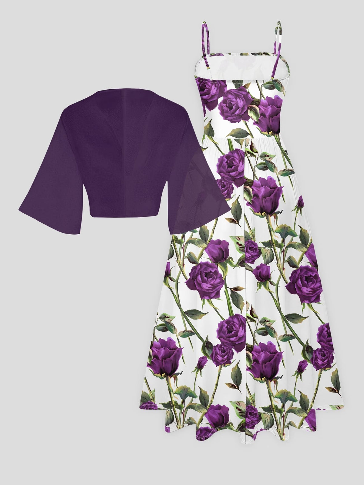 Plus Size Women’s Lightweight Chiffon Cardigan & Floral Midi Dress 2-Piece Set