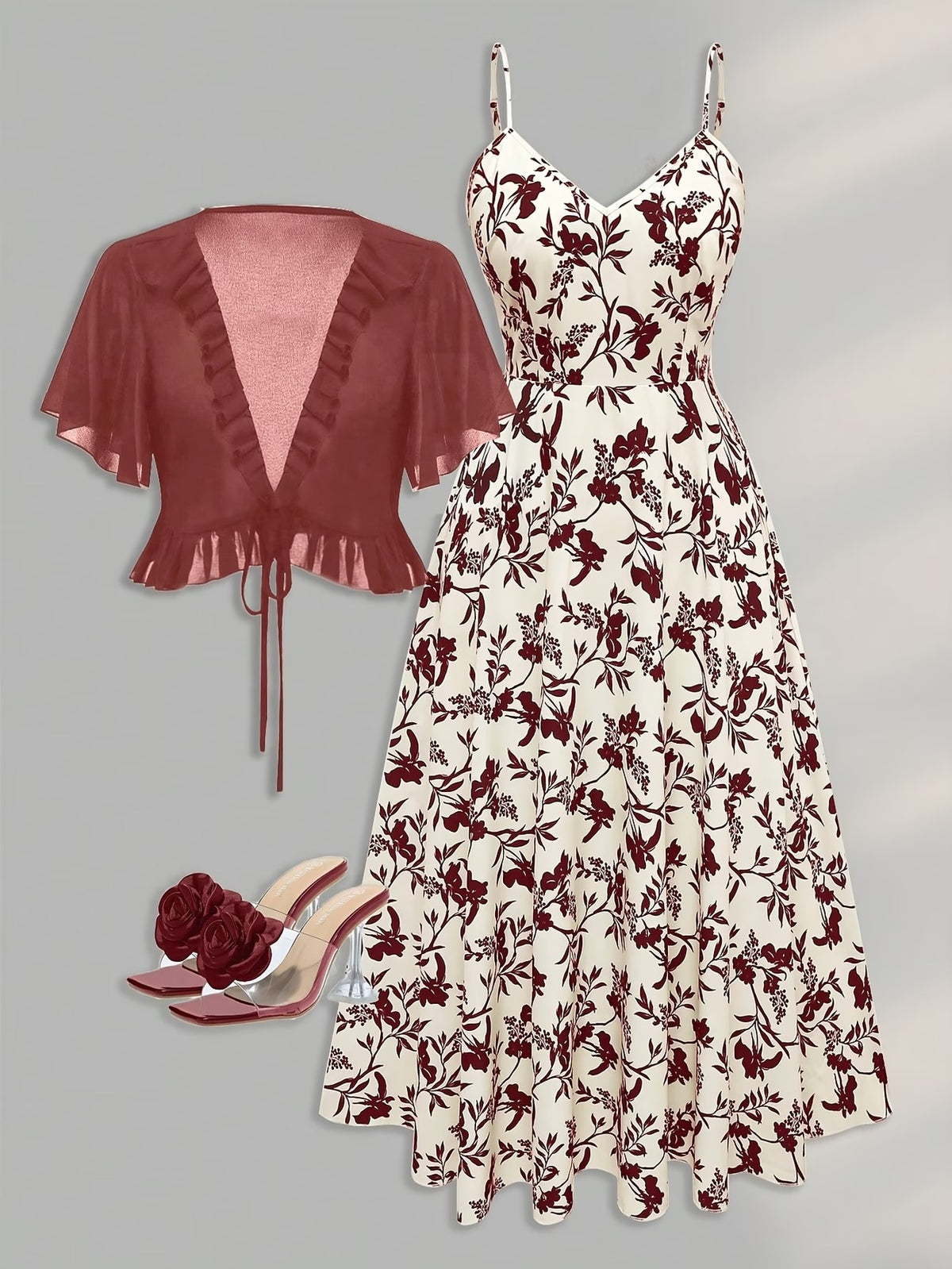 Plus Size Women’s Lightweight Chiffon Cardigan & Floral Midi Dress 2-Piece Set