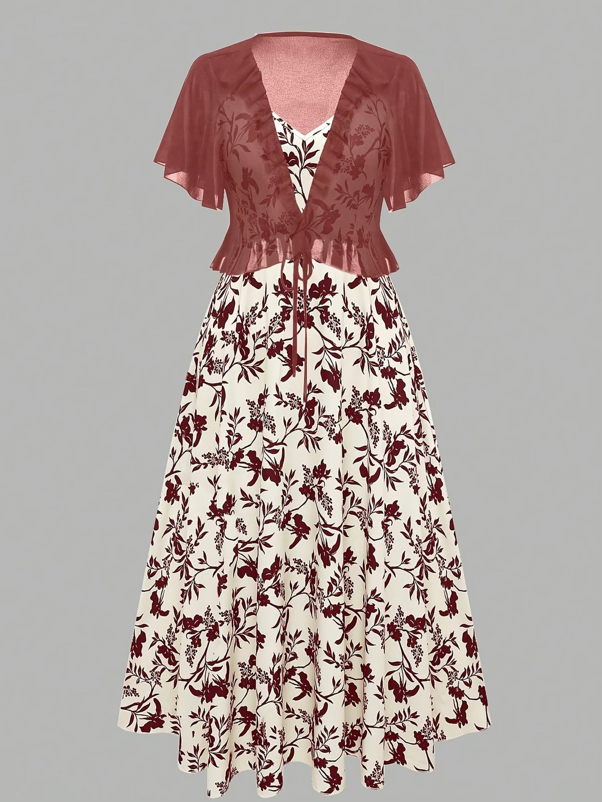 Plus Size Women’s Lightweight Chiffon Cardigan & Floral Midi Dress 2-Piece Set