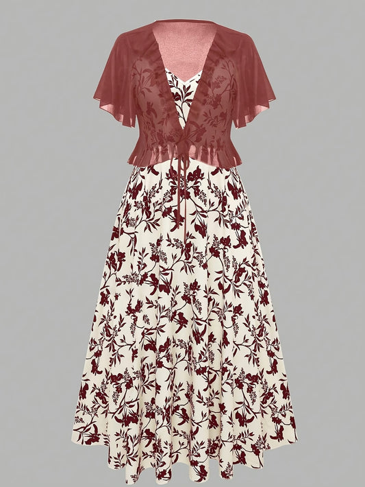 Plus Size Women’s Lightweight Chiffon Cardigan & Floral Midi Dress 2-Piece Set