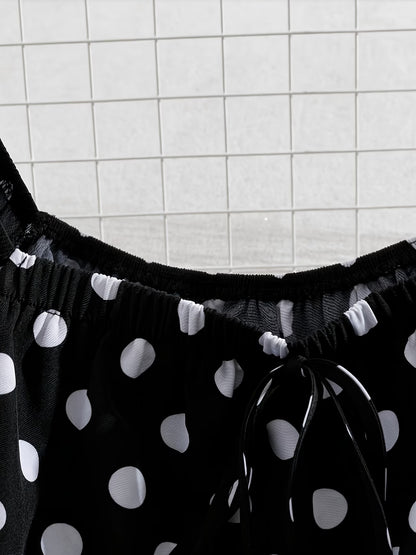 Plus Size Women’s French-Inspired Polka Dot Blouse & Elastic Waist Pants Set