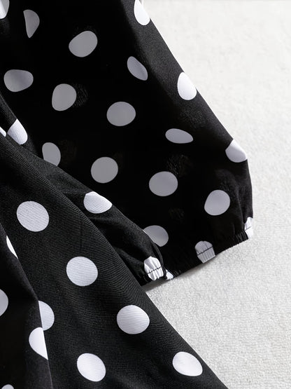 Plus Size Women’s French-Inspired Polka Dot Blouse & Elastic Waist Pants Set