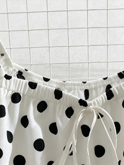 Plus Size Women’s French-Inspired Polka Dot Blouse & Elastic Waist Pants Set