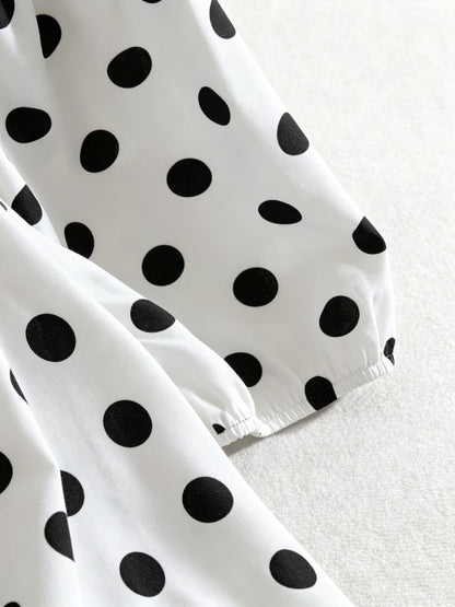 Plus Size Women’s French-Inspired Polka Dot Blouse & Elastic Waist Pants Set