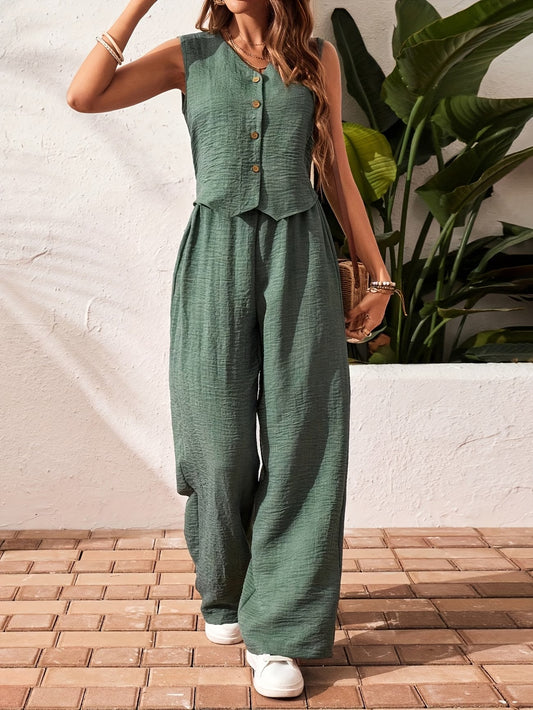 Women’s Elegant Sleeveless Tank Top & Straight-Leg Pants Co-Ord Set