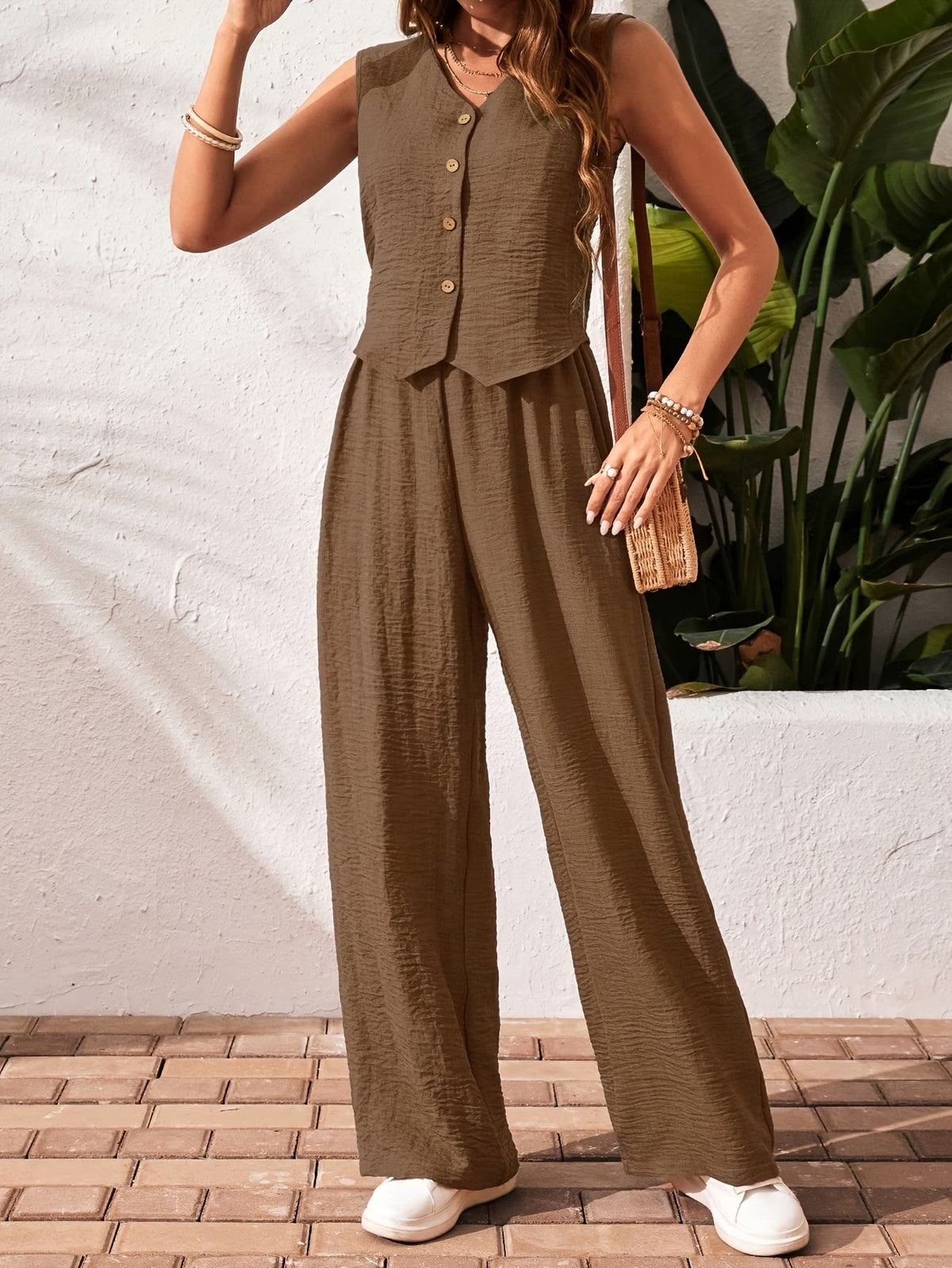 Women’s Elegant Sleeveless Tank Top & Straight-Leg Pants Co-Ord Set